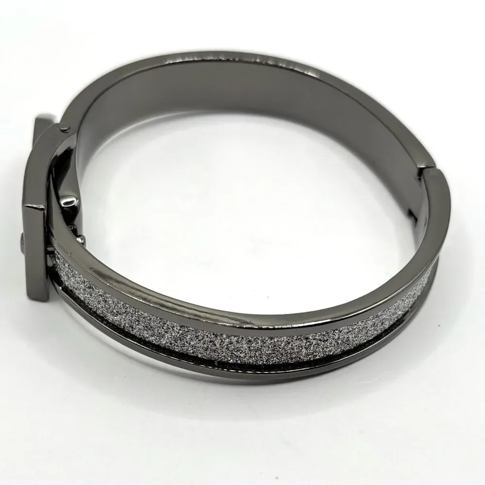 Gun Metal and Silver Sparkle Buckle Bangle Bracelet